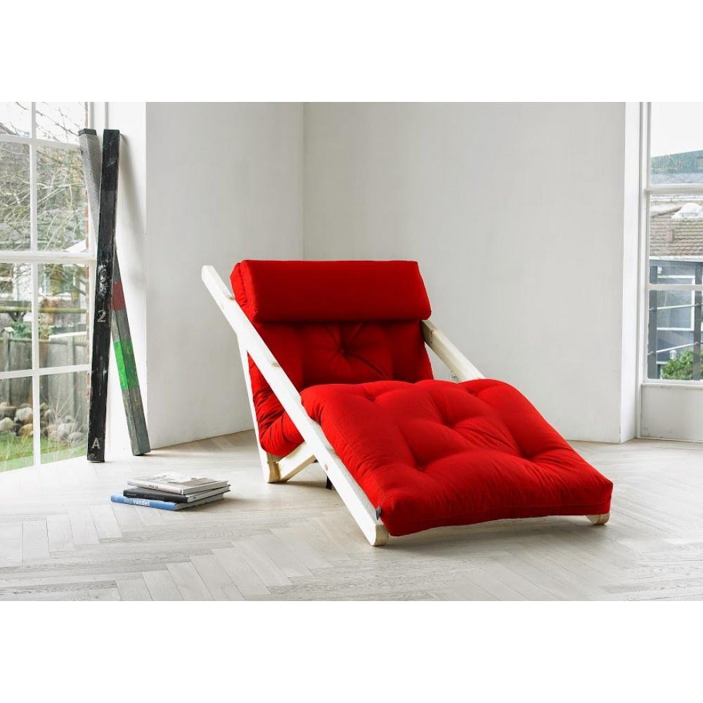 Chaise longue convertible style scandinave FIGO futon rouge couchage