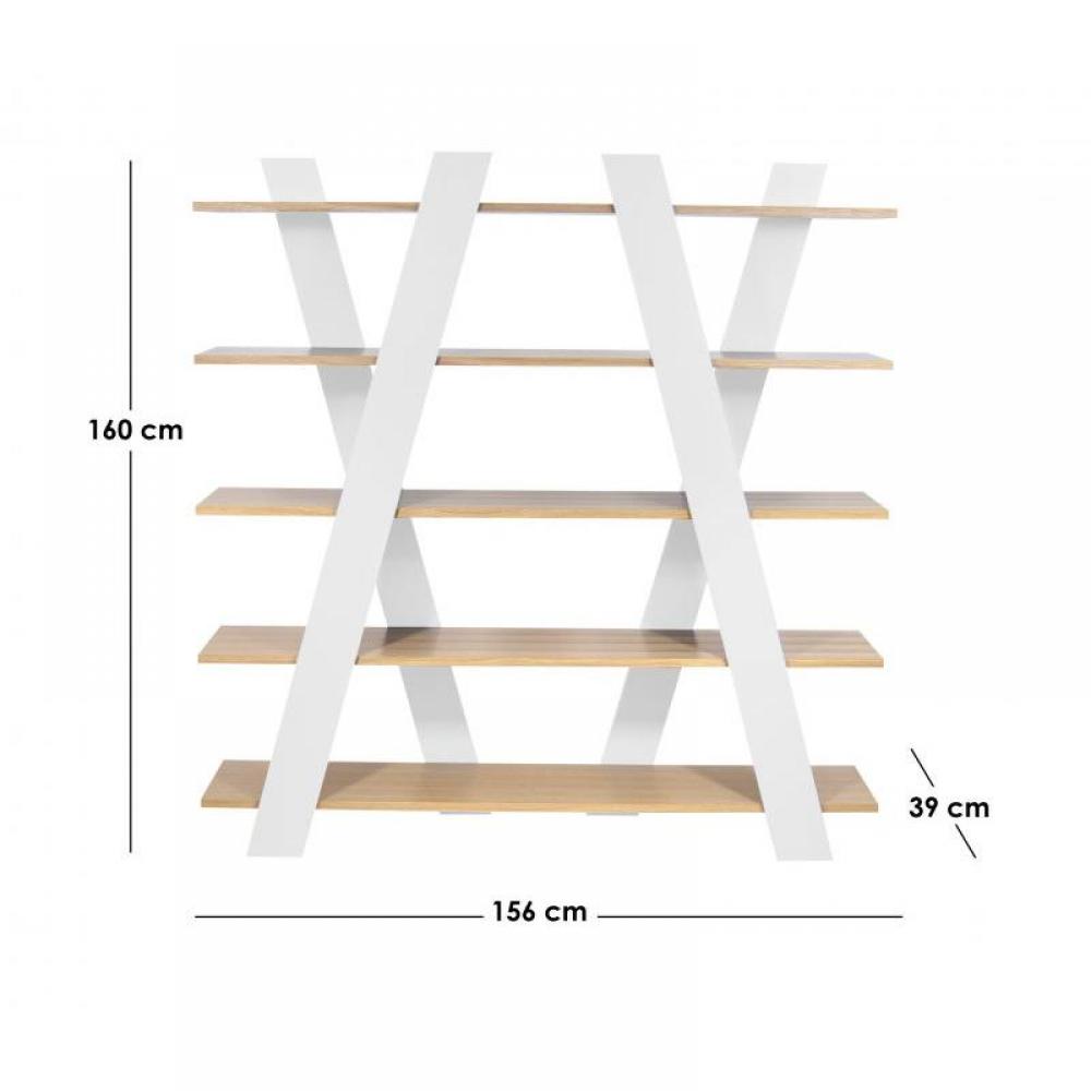 WIND bibliotheque étagère design blanche mate et chêne