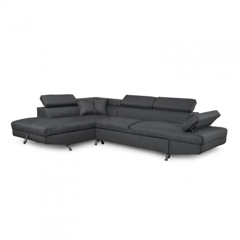 Canapé angle convertible méridienne gauche RINO gris foncé pieds métal