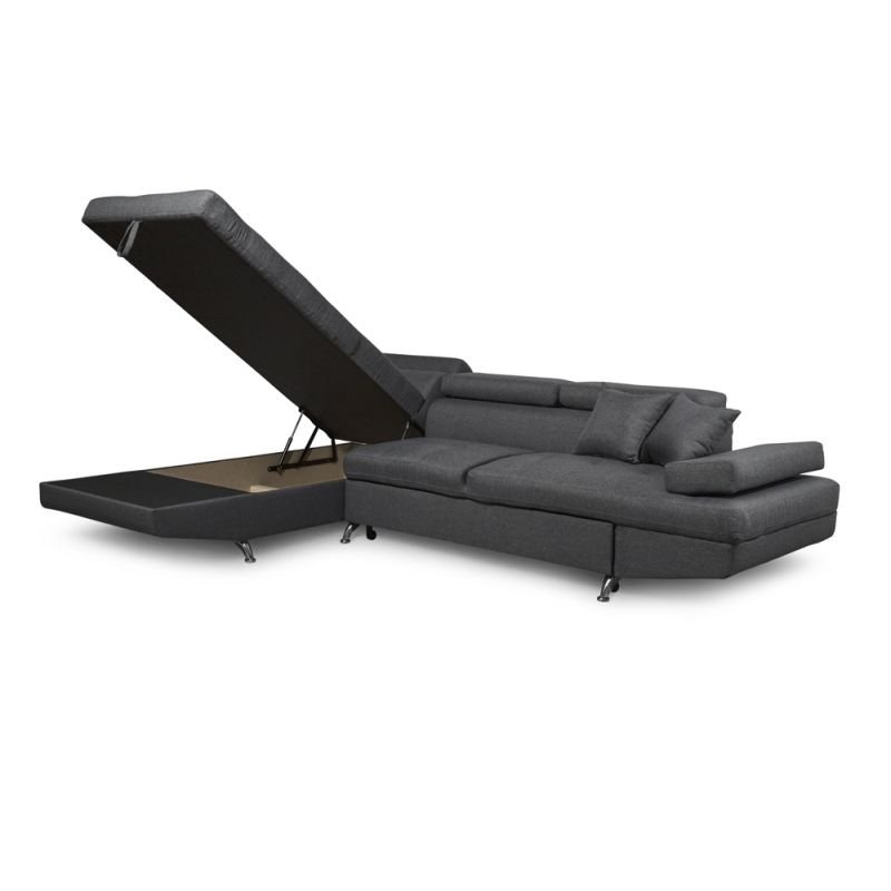 Canapé angle convertible méridienne gauche RINO gris foncé pieds métal