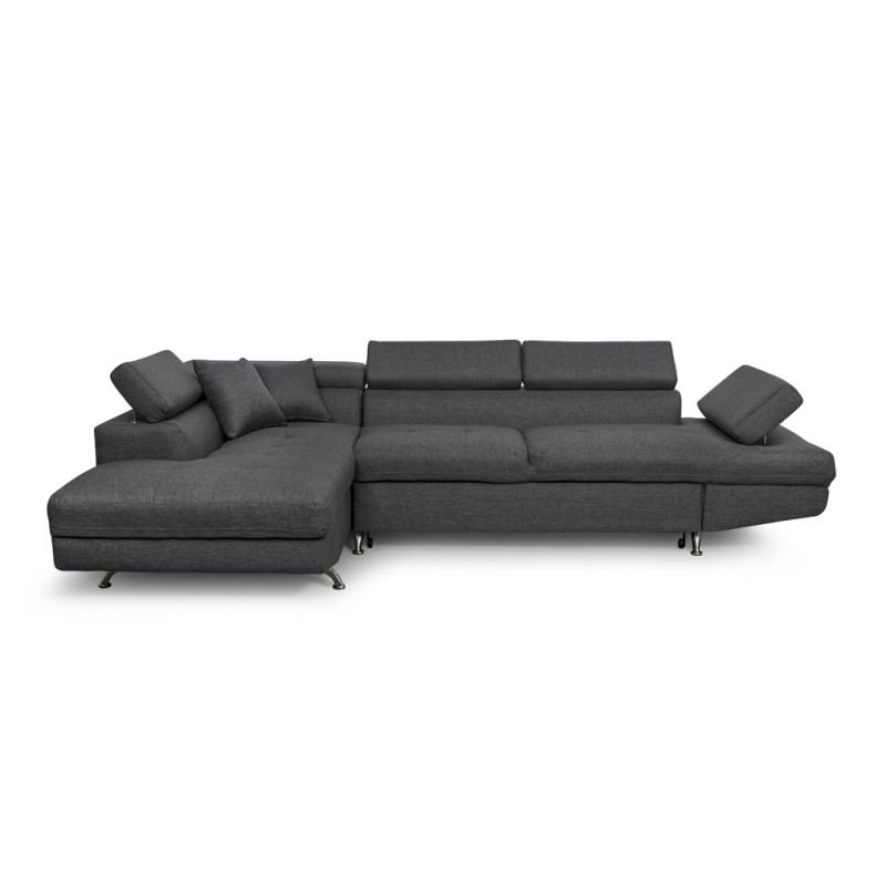 Canapé angle convertible méridienne gauche RINO gris foncé pieds métal