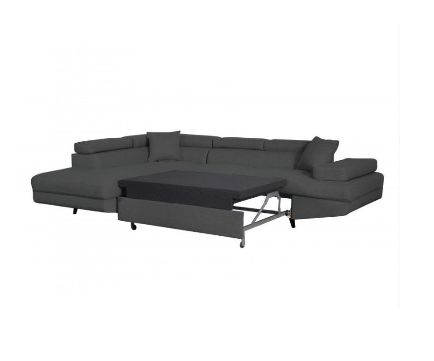 Canapé méridienne coffre gauche RINO convertible gris graphite pieds laqués noir