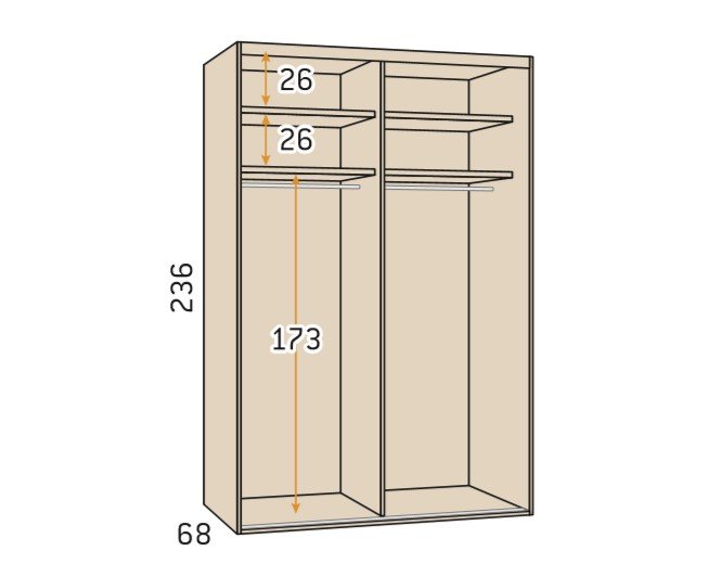 Armoire 2 portes coulissantes encastrées 200,3 x 236 couleur Habana frange inférieure Luxor profil Inox