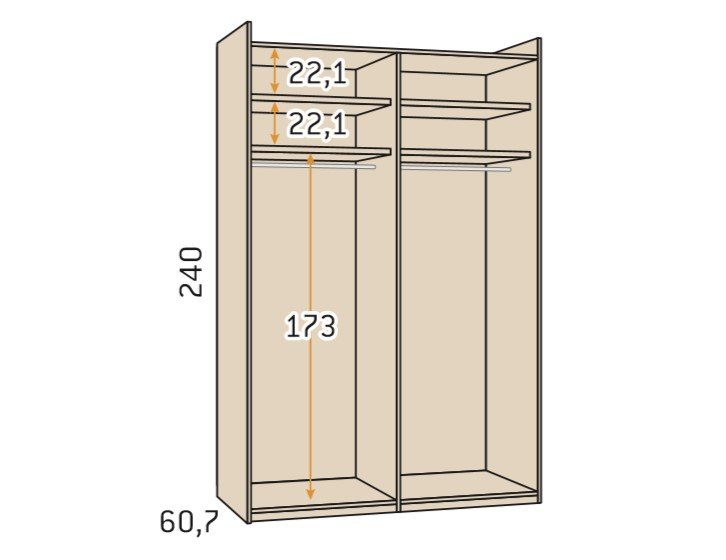 Armoire 2 portes coulissantes suspendues 1 panneau 218,1 x 240 cm couleur Arios porte miroir droite