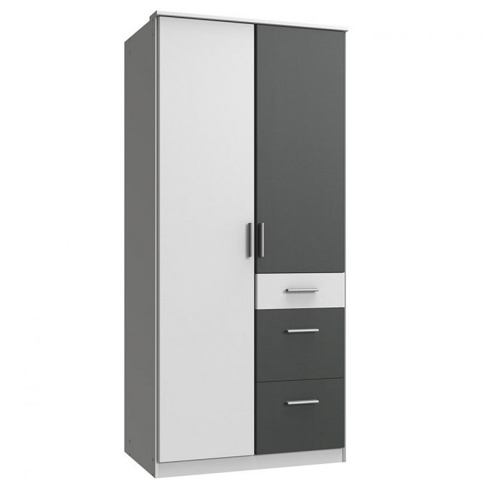 Armoire 2 portes 3 tiroirs VOLVERINE blanc / gris graphite