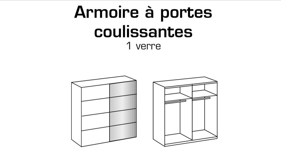 Armoire 2 portes coulissantes TILBURG 180 cm gris Sahara verre noir et graphite