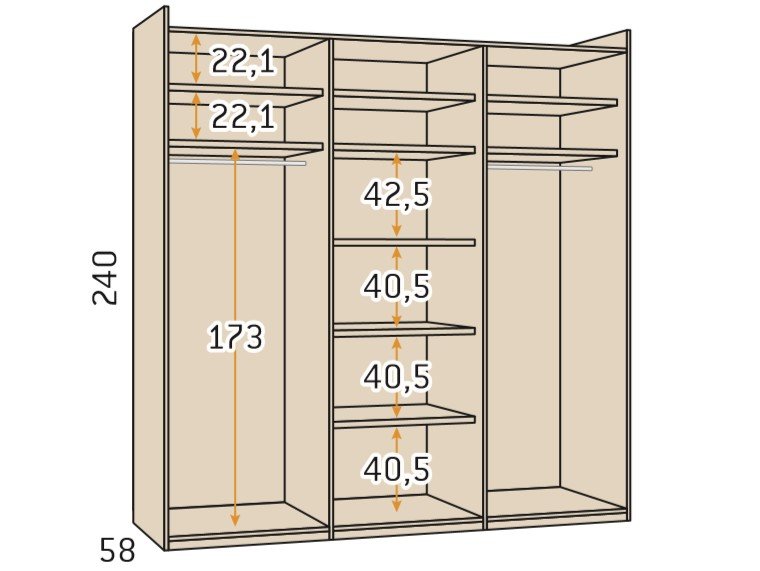 Armoire 3 portes coulissantes 296,2 x 240 couleur Arios frange Blanco Laquée porte miroir centrale