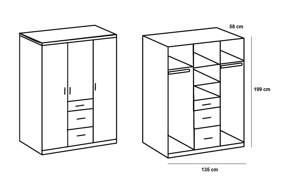 Armoire 3 portes VOLVERINE miroir central 