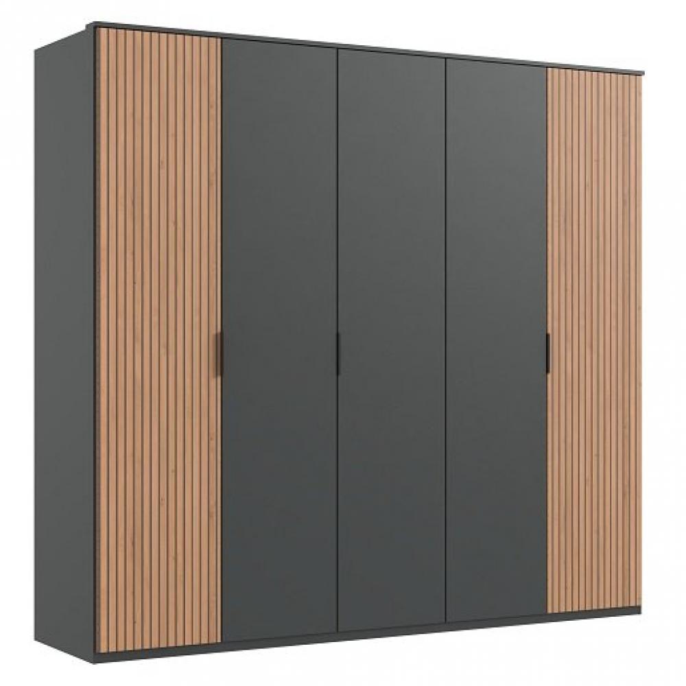 Armoire graphite 5 portes BLEND 2 portes aspect clayettes imit. chêne artisan