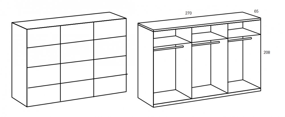 Armoire coulissante AURELIA 270cm blanc porte verre gris