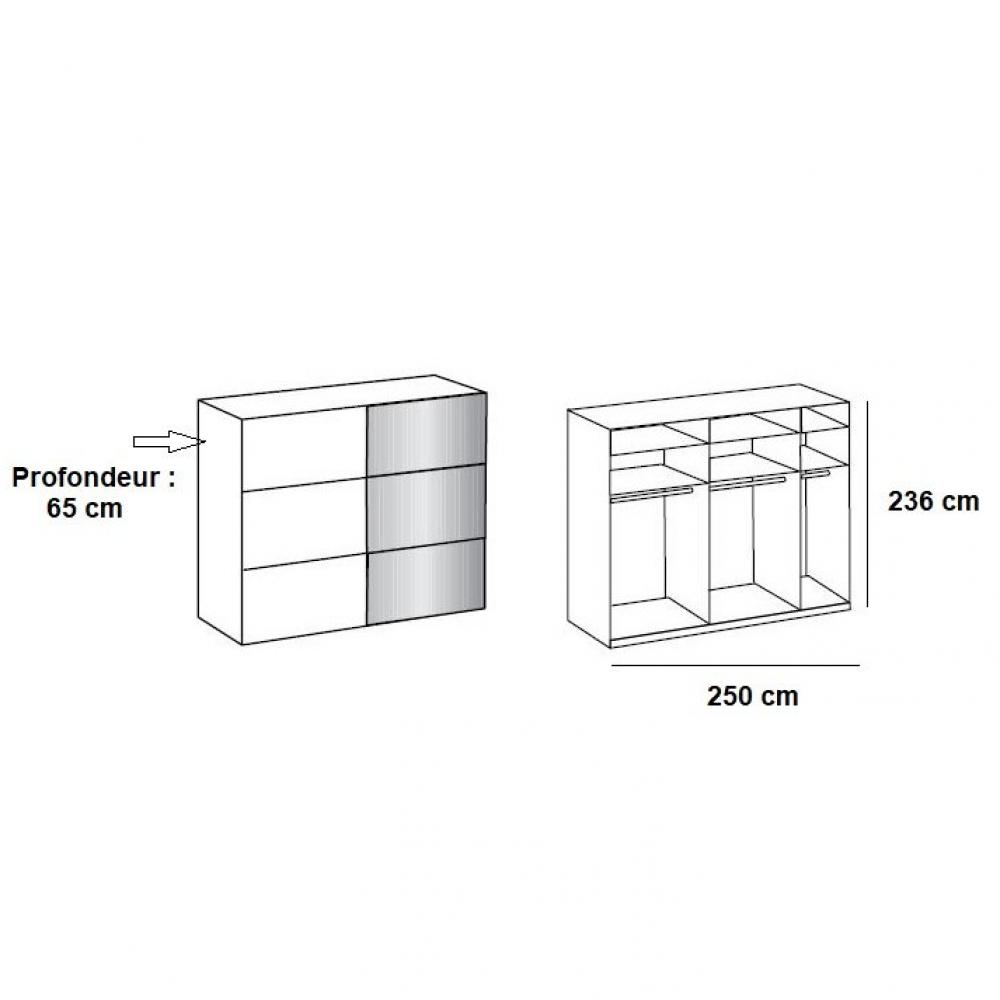 Armoire coulissante LISBETH 1 porte blanc 1 miroir 250 x 236 cm hauteur