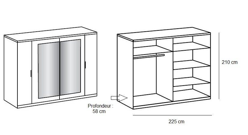 Armoire 4 portes EVA largeur 225 chêne graphite / chêne châtaigne
