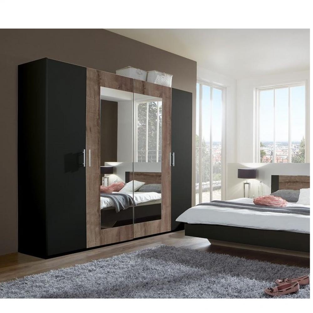 Armoire 4 portes EVA largeur 225 chêne graphite / chêne châtaigne