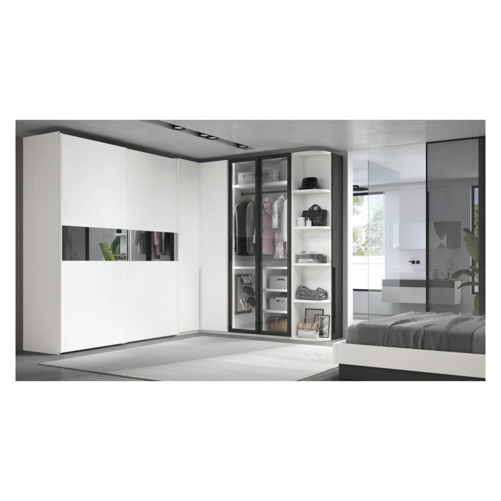 Armoire angle dressing porte coulissante rangement couleur Polar Pizzara Laquée hauteur 220 cm