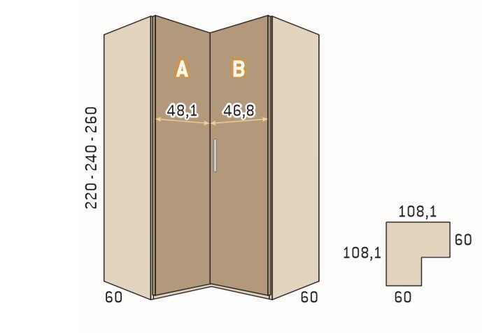 Armoire angle dressing porte coulissante rangement couleur Polar Pizzara Laquée hauteur 220 cm