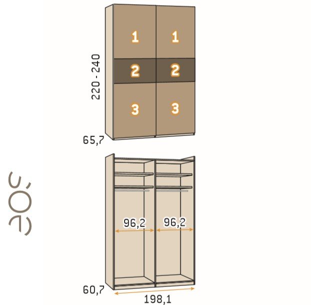 Armoire angle dressing porte coulissante rangement couleur Polar Pizzara Laquée hauteur 220 cm