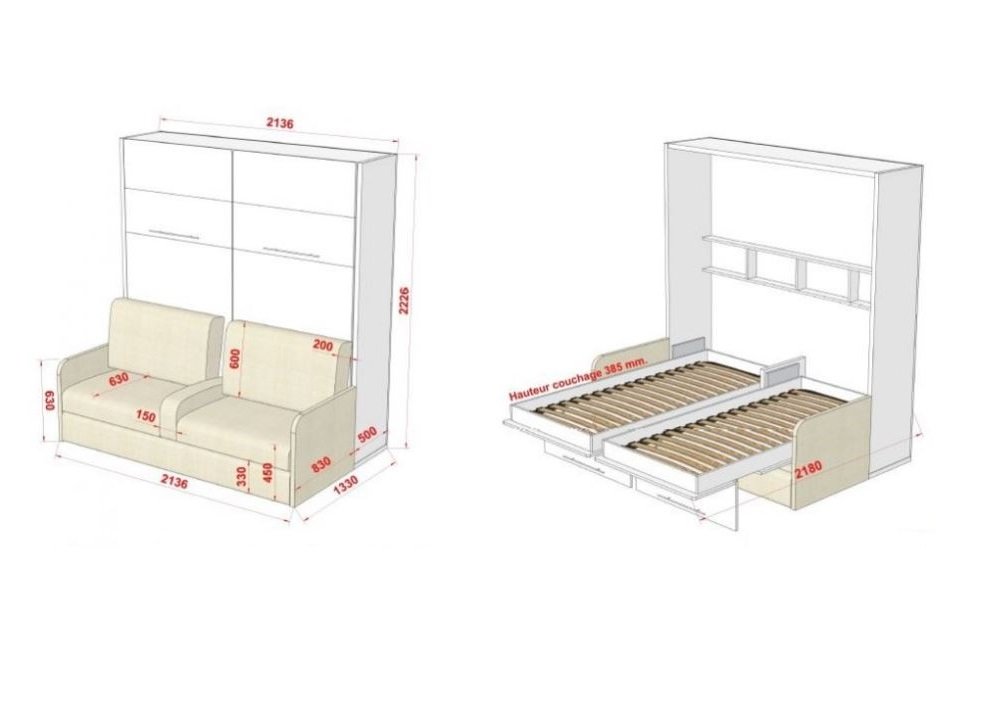 DUO SOFA armoire lit escamotable canapé gris couchage 2 x 90/200 structure gris façade blanc