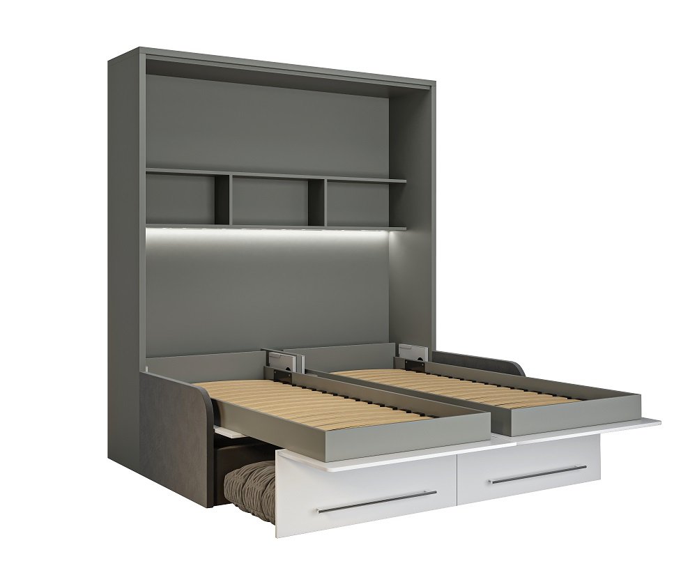 DUO SOFA armoire lit escamotable canapé gris couchage 2 x 90/200 structure gris façade blanc