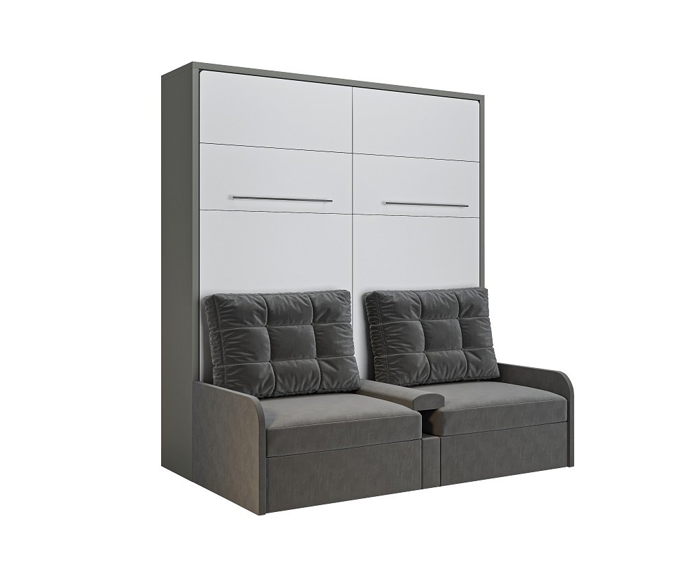 DUO SOFA armoire lit escamotable canapé gris couchage 2 x 90/200 structure gris façade blanc
