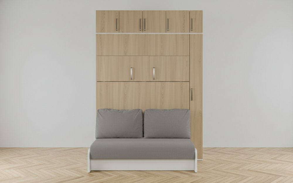 Lit escamotable canapé ARLITEC LIT COFFRE 140 avec surmeuble et colonne chevet hauteur 240 cm