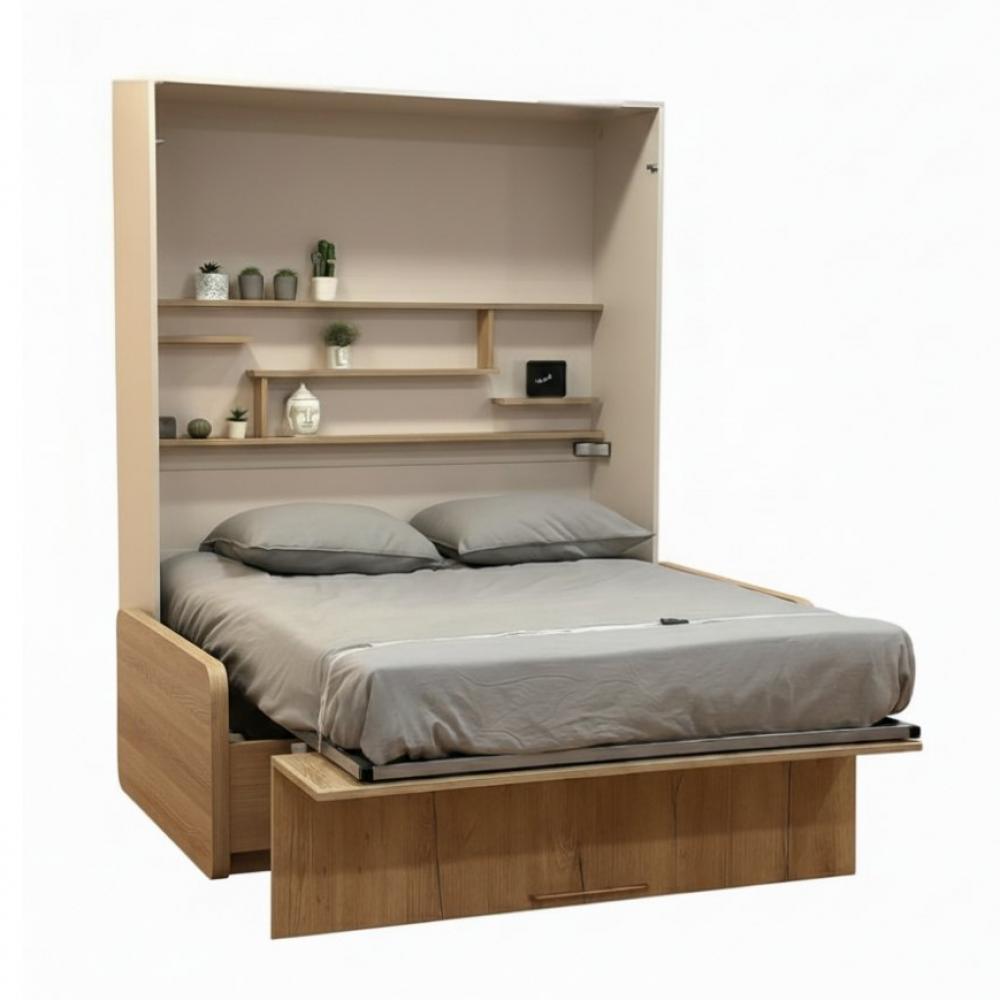 Lit escamotable canapé ARLITEC LIT COFFRE 140 avec surmeuble et colonne chevet hauteur 250 cm