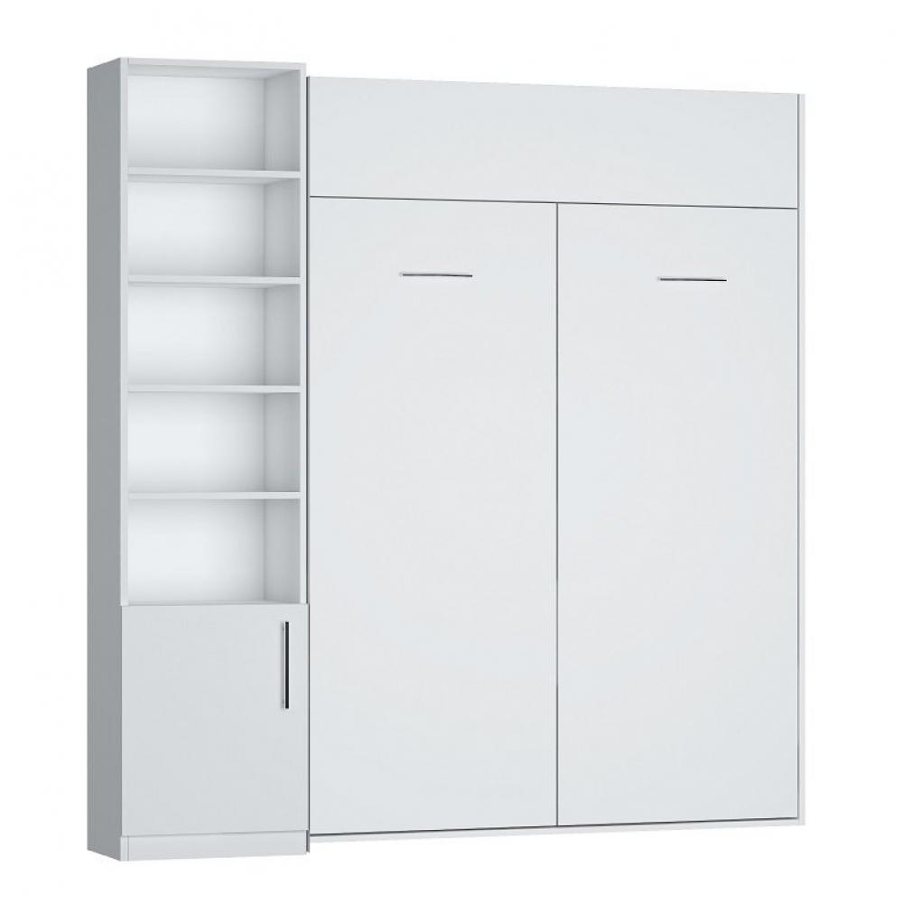 Composition armoire lit DYNAMO blanc mat Couchage 140 x 200 cm colonne bibliothèque