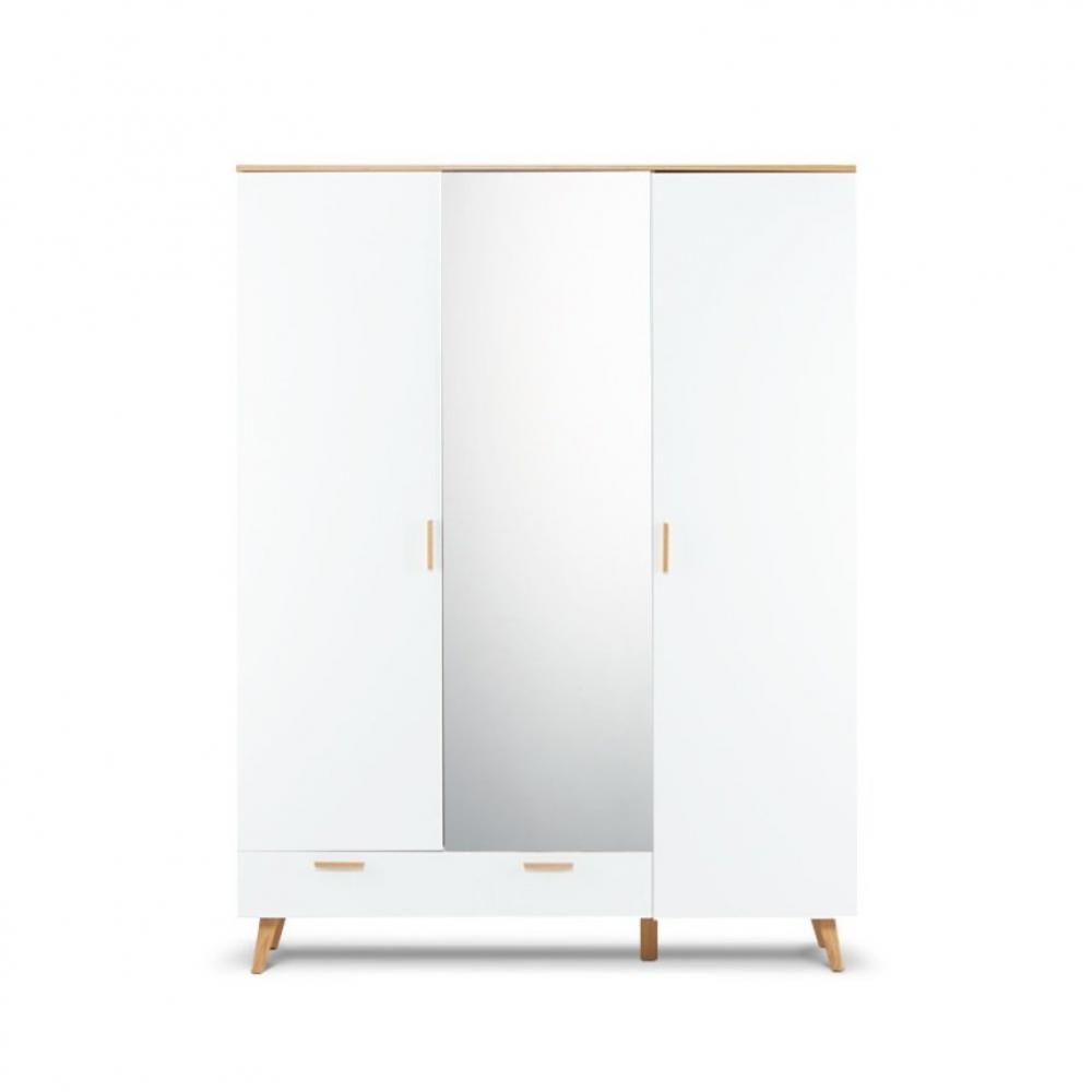 Armoire penderie FREDO
blanc et chêne naturel 3 portes 1 tiroir, 150 x 195 cm