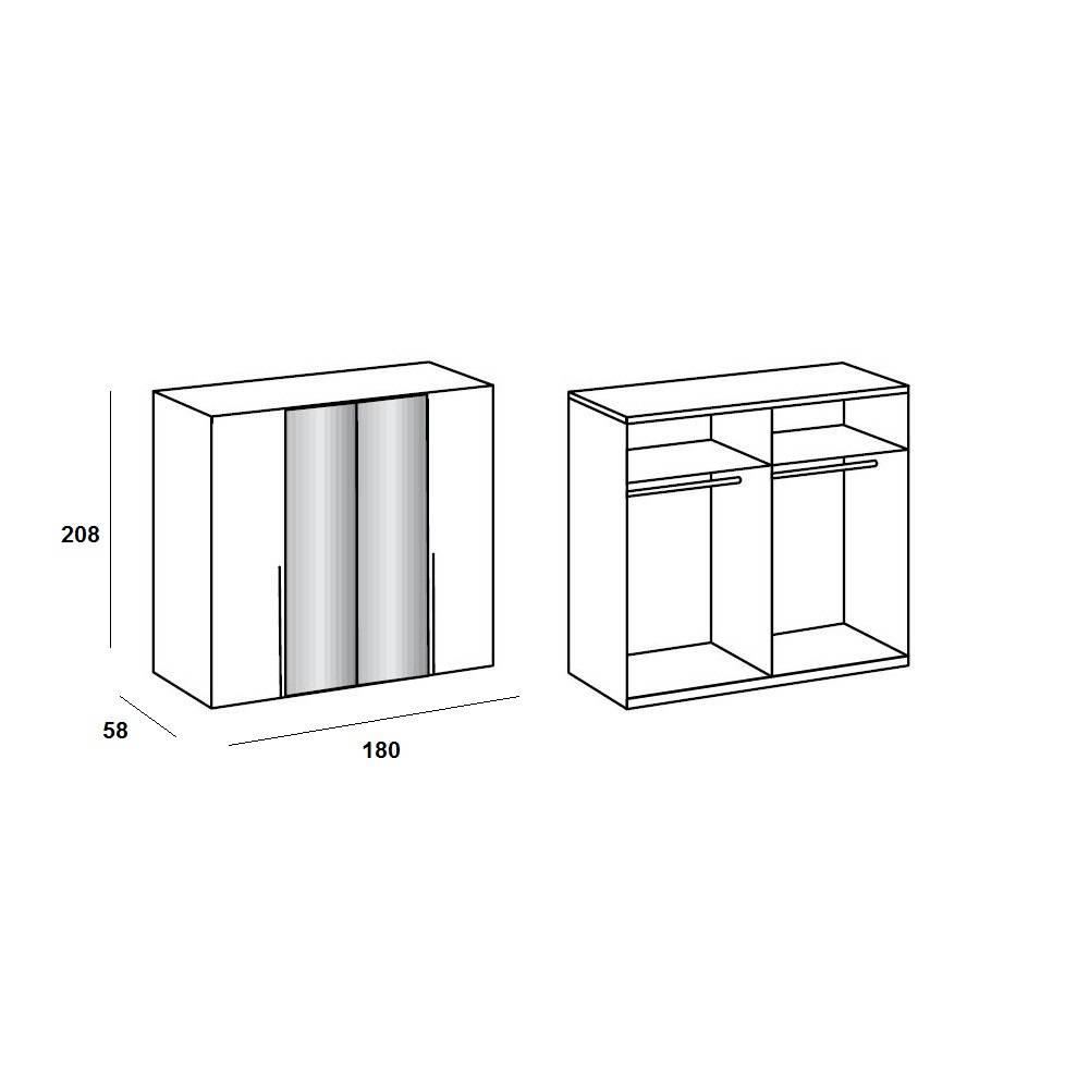 Armoire 4 portes 2 miroirs WILMA 180 cm chêne naturel