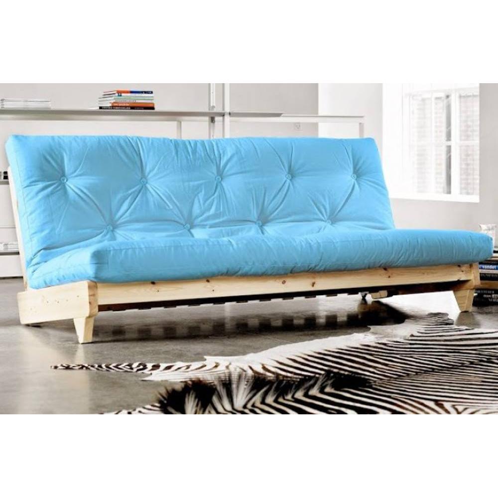Banquette convertible futon FRESH pin coloris bleu clair couchage 140*200 cm.