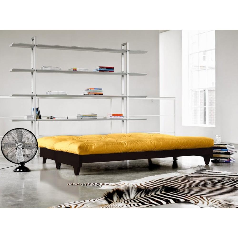 Banquette lit wengé futon jaune FRESH 3 places convertible couchage 140*200cm
