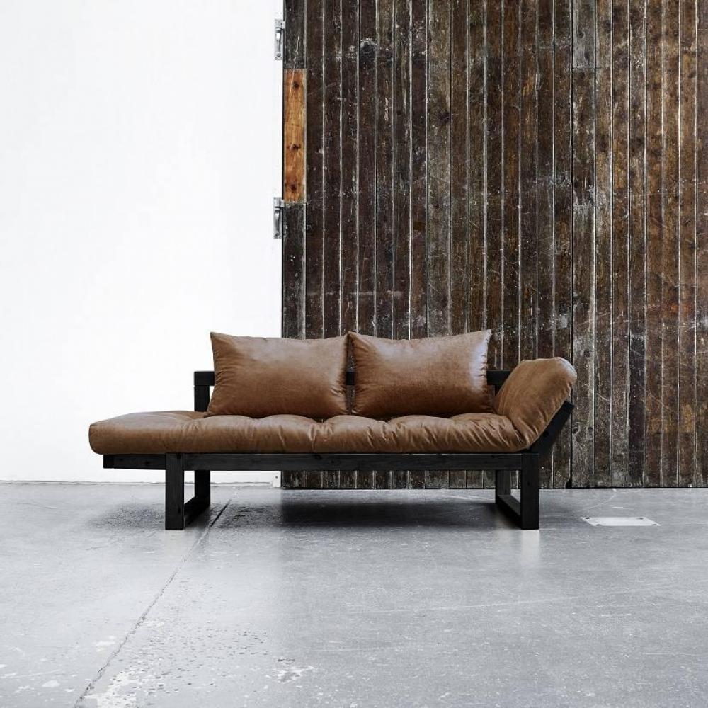 Banquette méridienne noire EDGE futon en tissu enduit vintage chocolat couchage 75*200cm