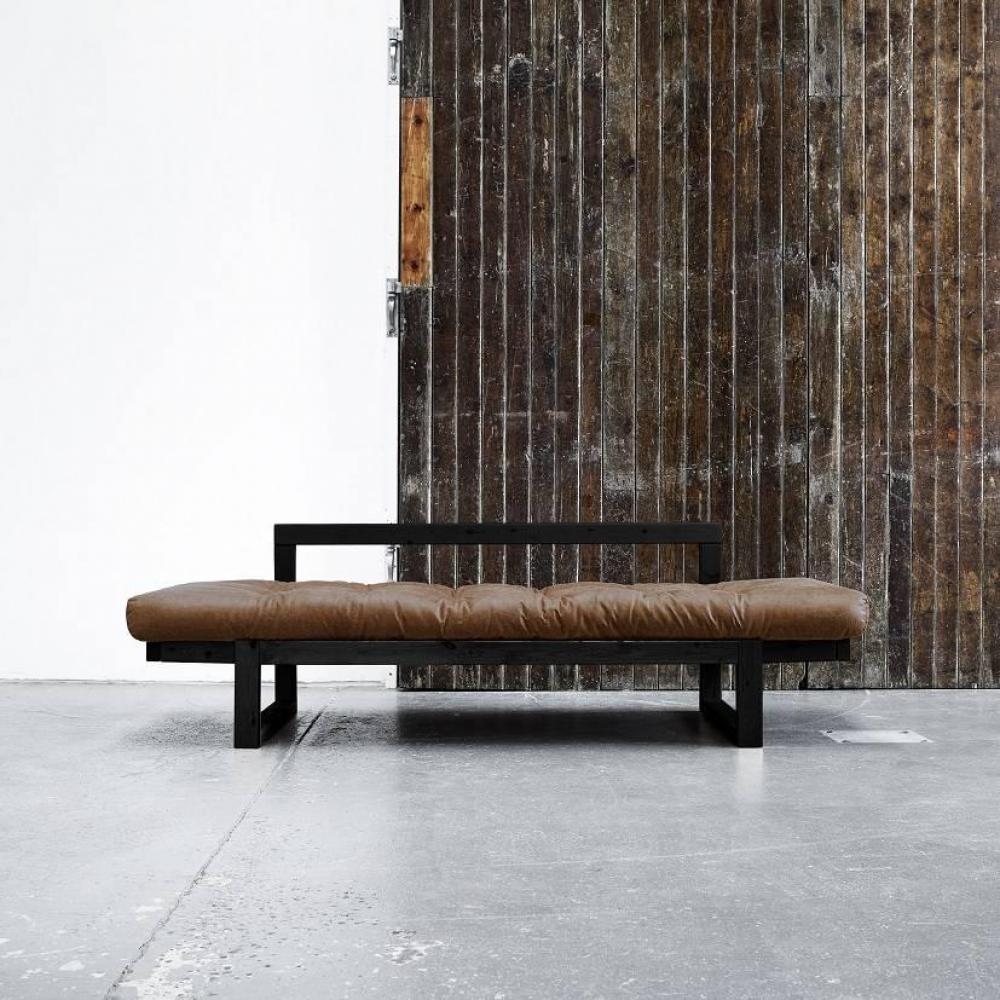 Banquette méridienne noire EDGE futon en tissu enduit vintage chocolat couchage 75*200cm