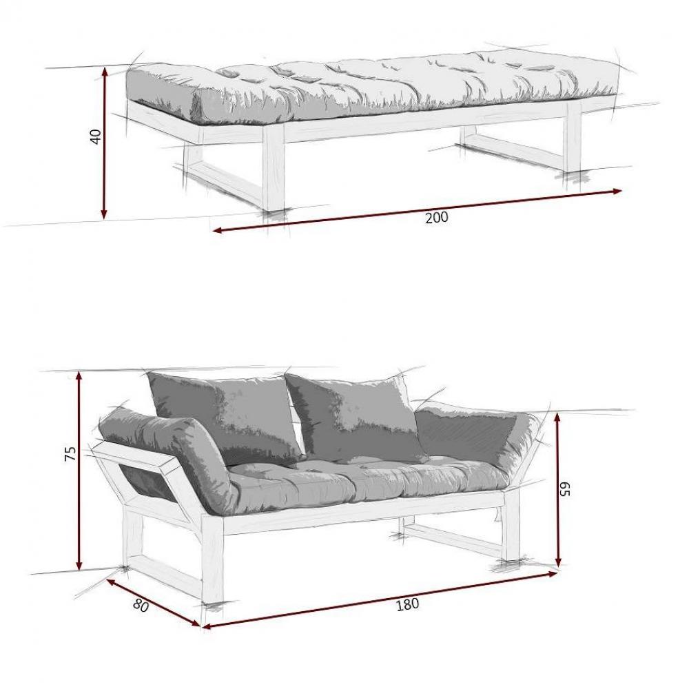 Banquette méridienne noire EDGE futon en tissu enduit vintage chocolat couchage 75*200cm
