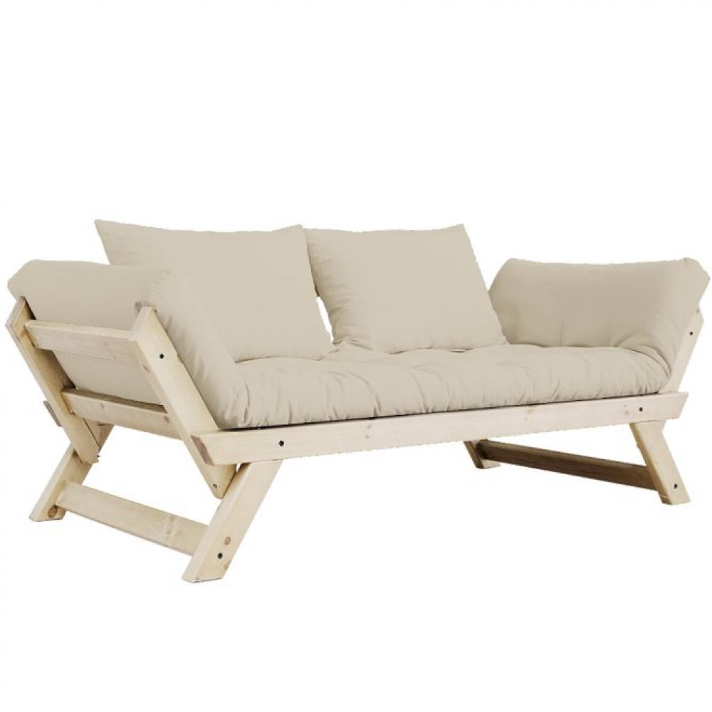 Banquette méridienne futon BEBOP pin naturel coloris beige couchage 75x200 cm.