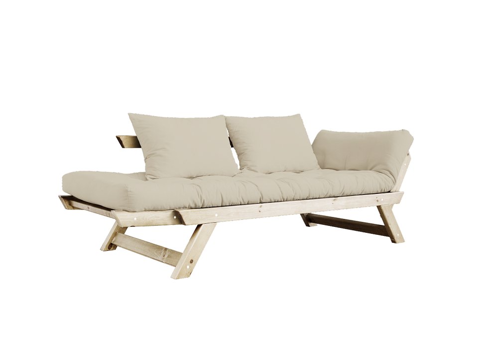 Banquette méridienne futon BEBOP pin naturel coloris beige couchage 75x200 cm.