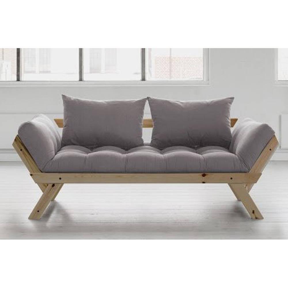 Banquette méridienne futon BEBOP pin naturel coloris gray couchage 75x200 cm.
