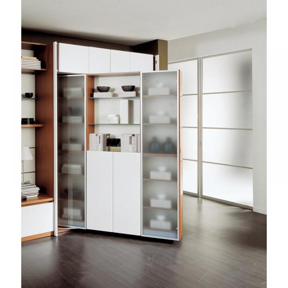 Armoire lit 2 pers, vitrine étagères pivotantes + rangements