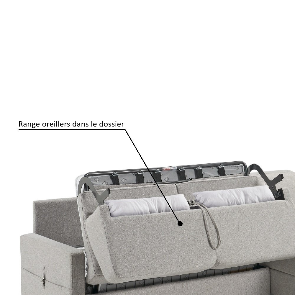 Canapé angle réversible  méridienne EXPRESS BERLIN  couchage 140 cm matelas 16 cm pieds métal noir