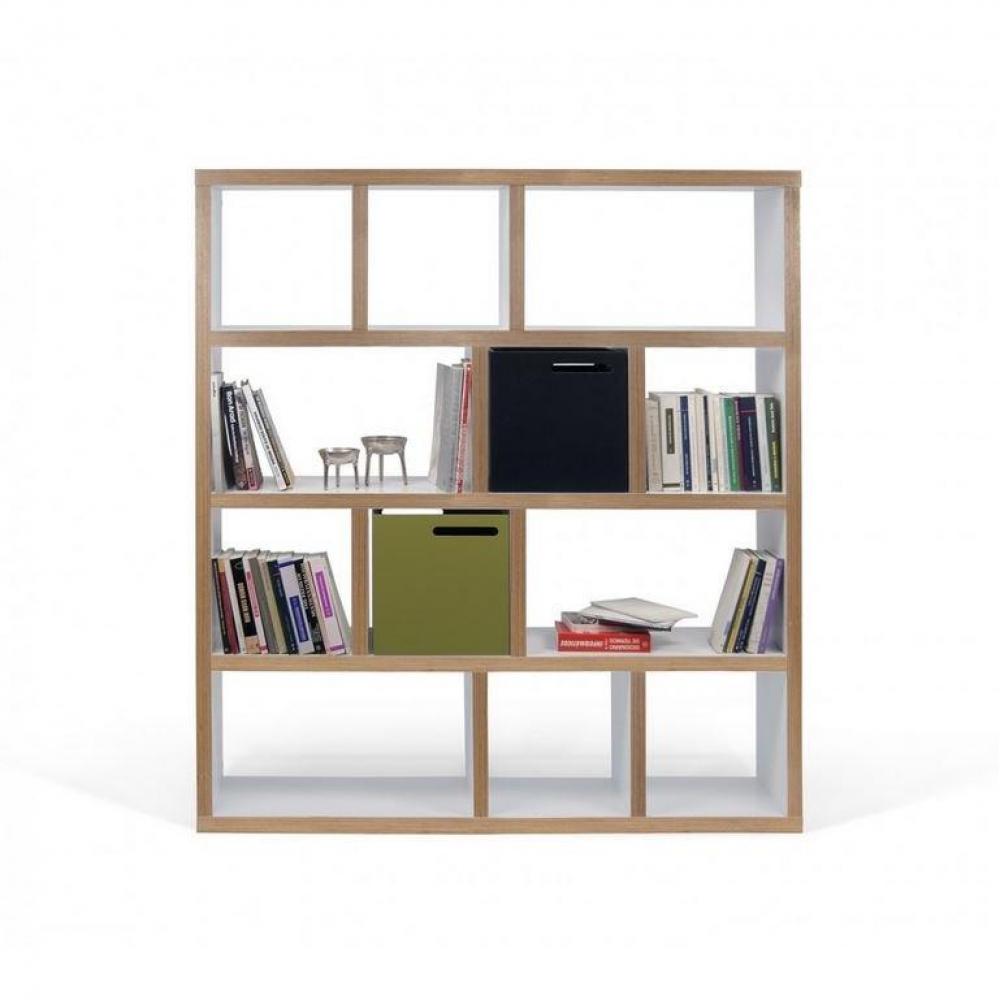 BERLIN bibliothèque étagère blanche mate et bois