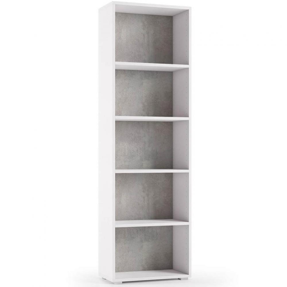 Bibliothèque élégant BEKO 60x195x30 cm 4 étagères cadre blanc dossier ciment 