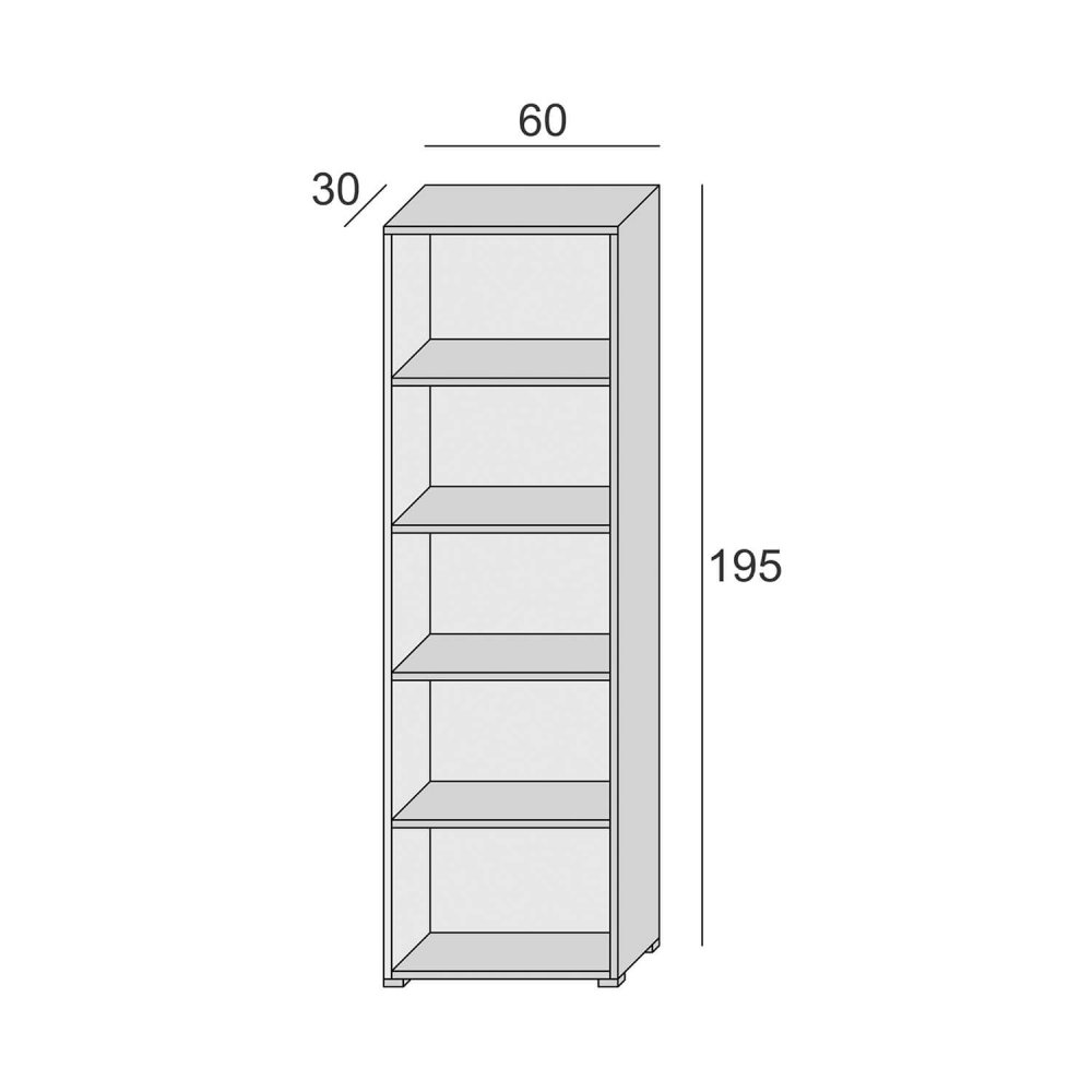 Bibliothèque élégant BEKO 60x195x30 cm 4 étagères cadre blanc dossier ciment 