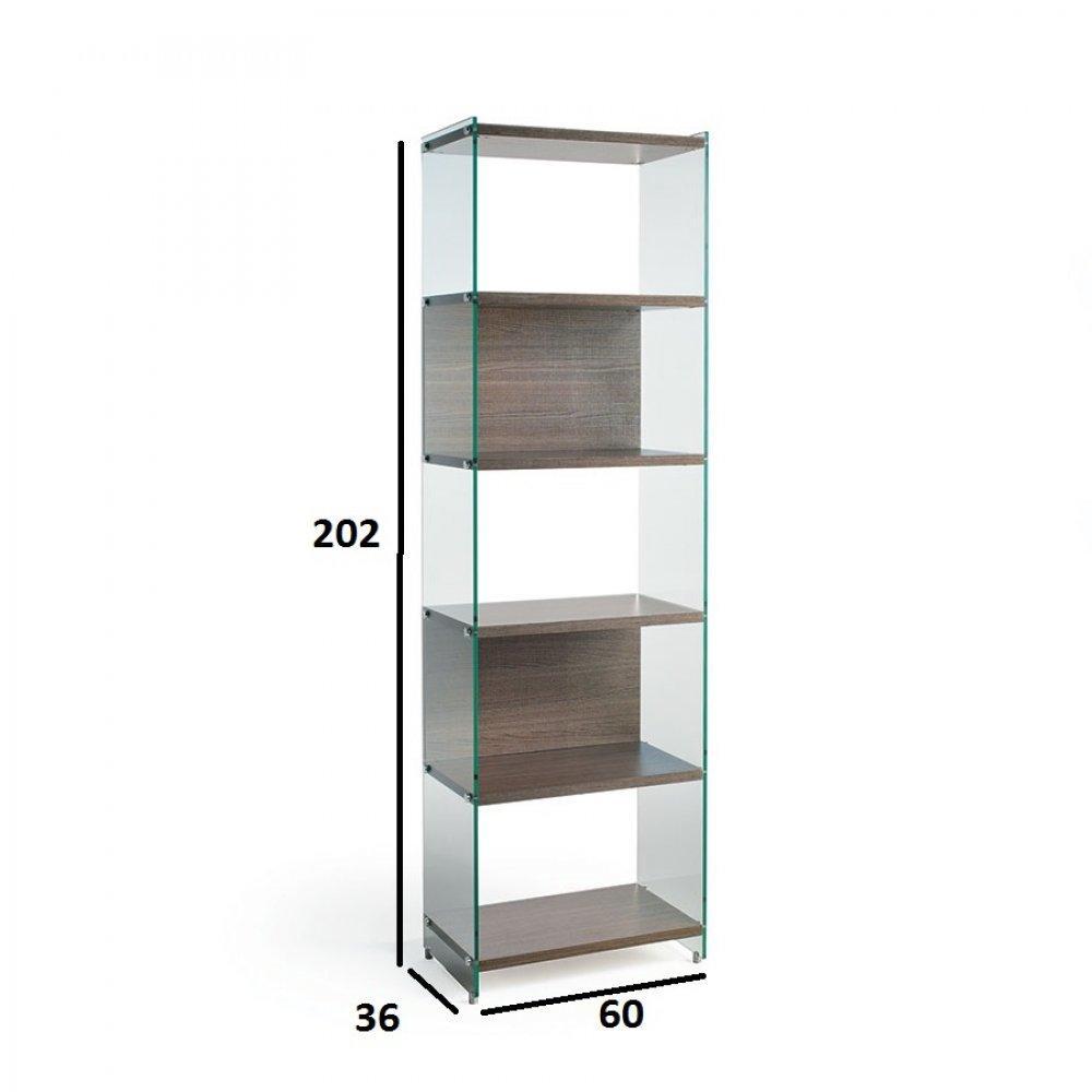 Bibliothèque murale 6 étagères BABYLONE 60 cm céruse noyer