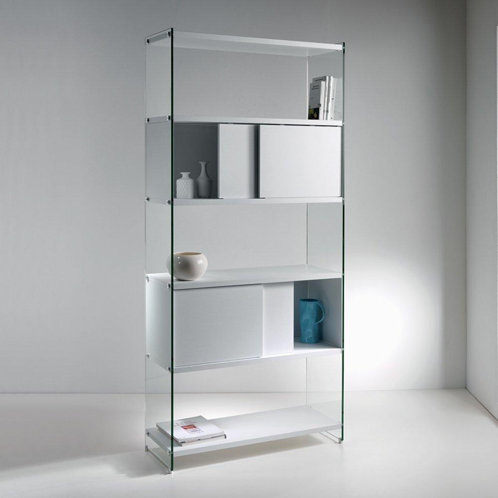 Bibliothèque murale BABYLONE 90 cm portes coulissantes blanc céruse