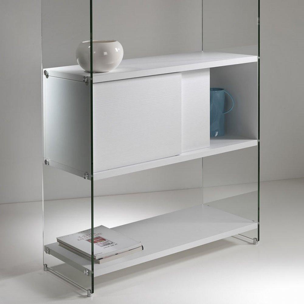 Bibliothèque murale BABYLONE 90 cm portes coulissantes blanc céruse