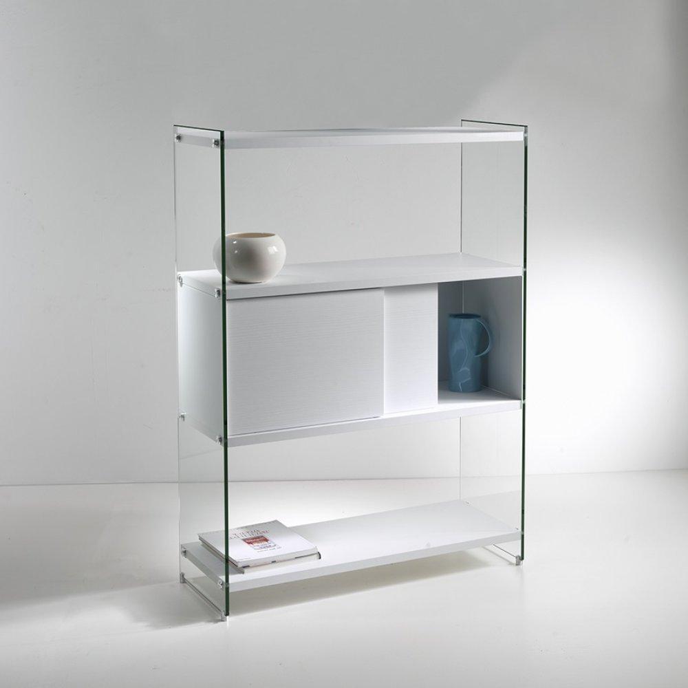Bibliothèque murale BABYLONE 90 cm 1 porte coulissante céruse blanche
