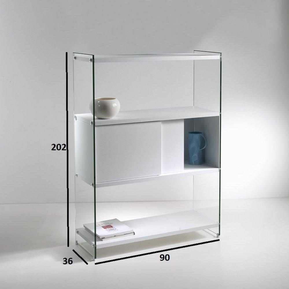 Bibliothèque murale BABYLONE 90 cm 1 porte coulissante céruse blanche