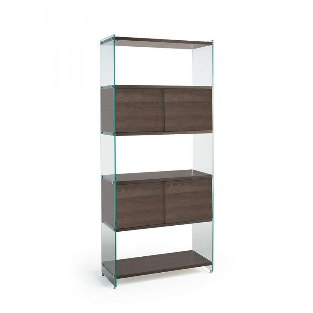 Bibliothèque murale BABYLONE 90 cm portes coulissantes céruse noyer