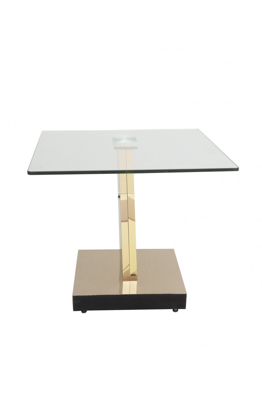 Bout de canapé CLOSE COOPER base acier cuivré plateau verre transparent