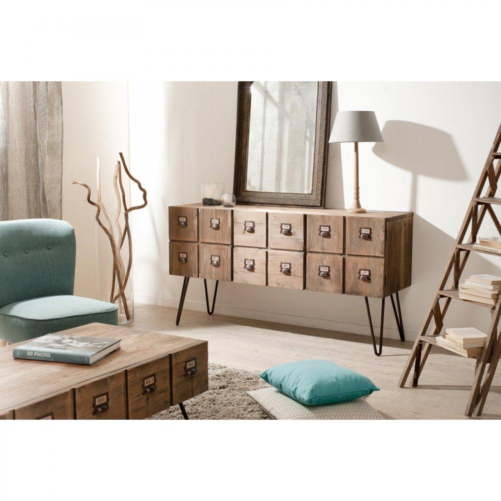 Buffet OCTAVE 2 portes 2 tiroirs en pin style industriel