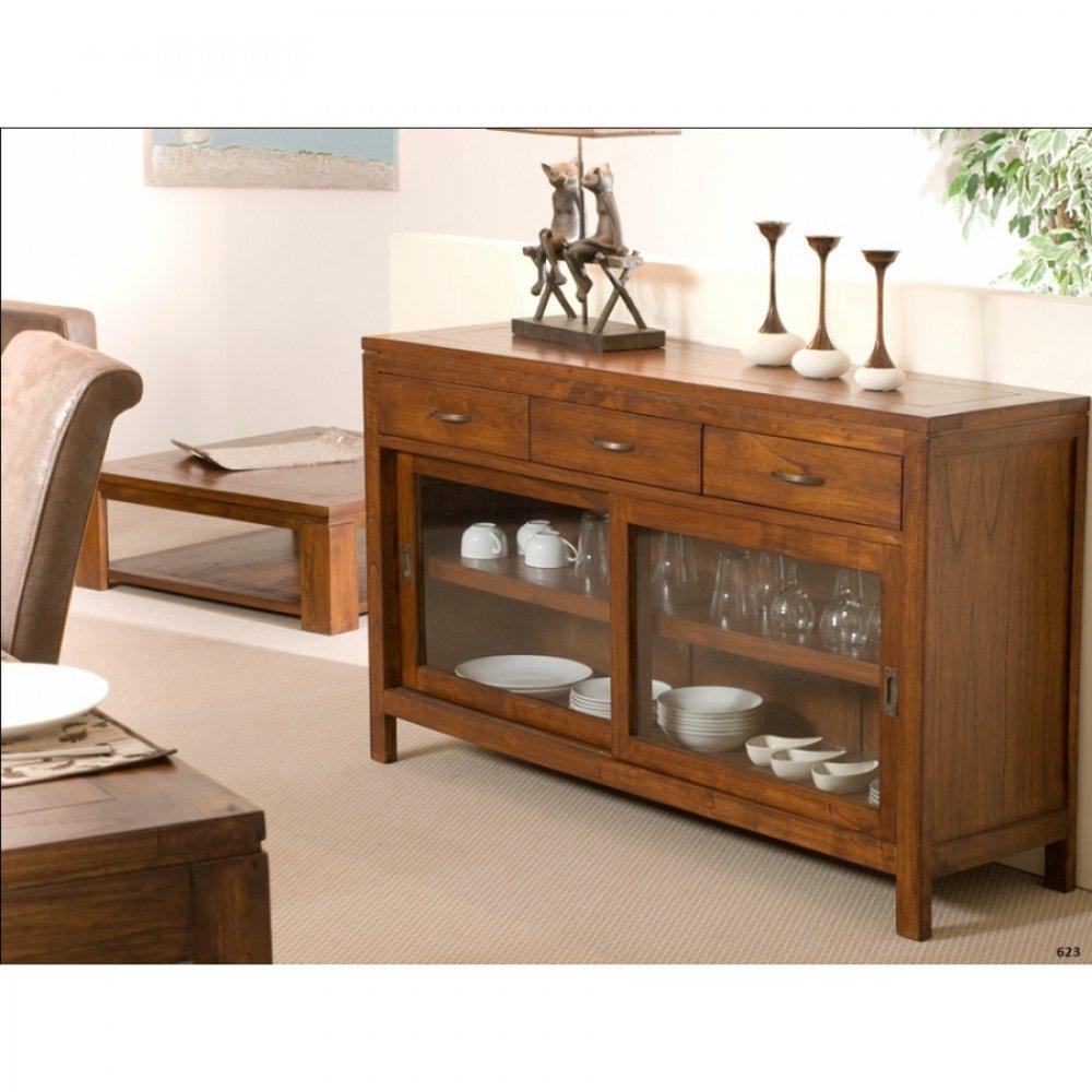 Buffet BALI 2 portes coulissantes 3 tiroirs en mindi style colonial